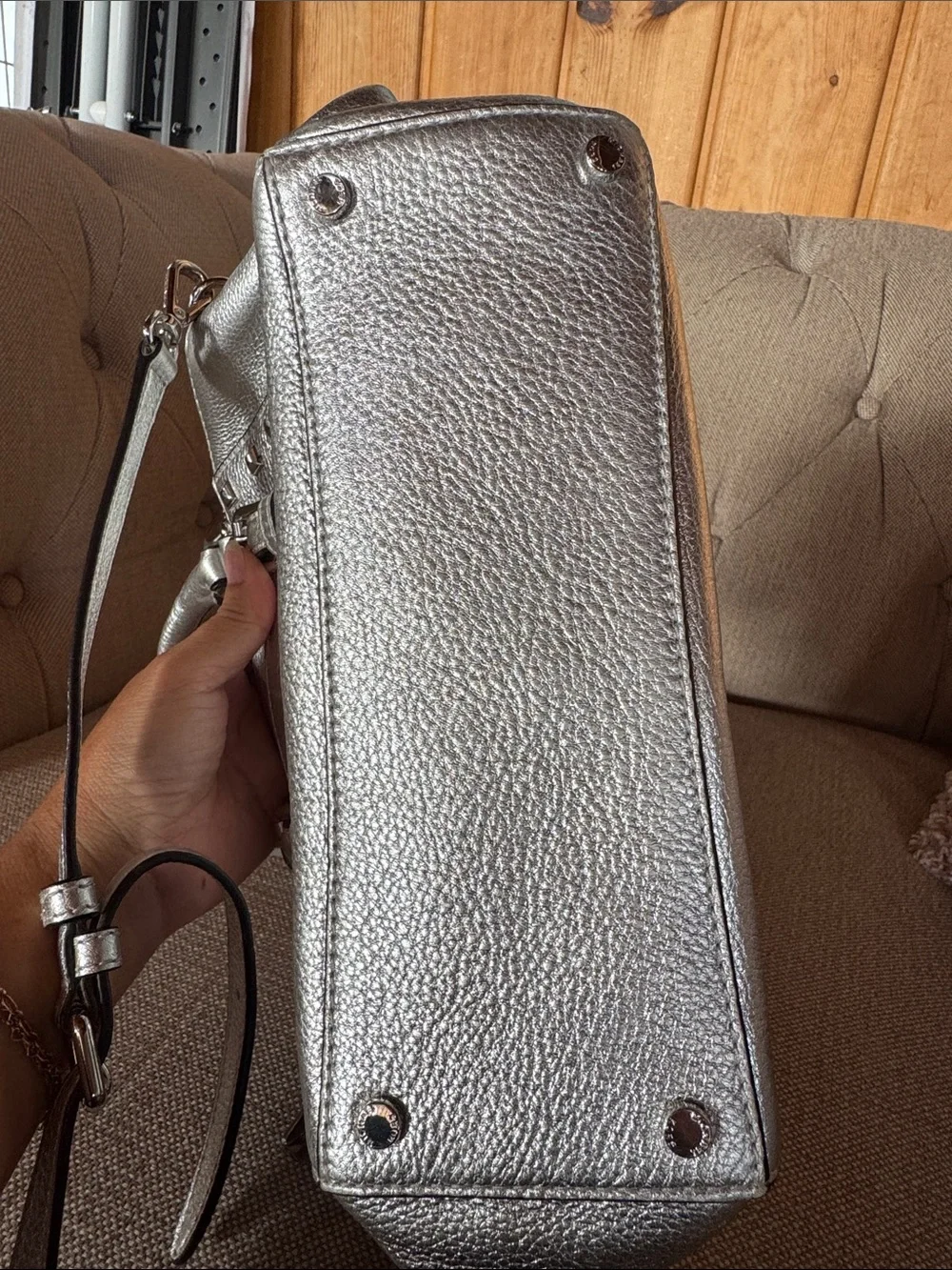 Michael Kors Silver Metallic Studded Satchel